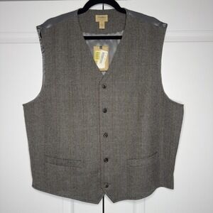 Tre Vero Suit Vest Mens XL Gray Herringbone Wool Tweed Belted Formal Business